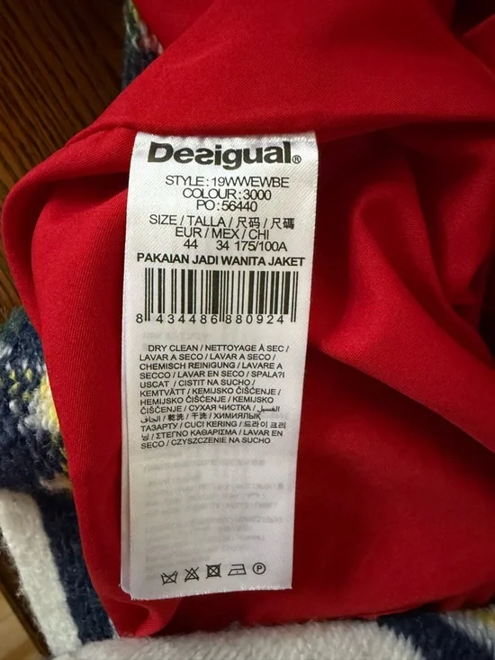 Desigual Red, Cream & Navy Plaid Double-Breasted Pea Coat - Picture 12 of 12